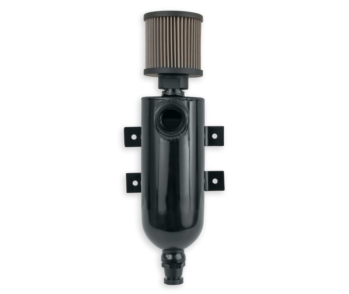 Breather Tank - Bolt-On - 3.15 in Diameter x 13.25 in Tall - 0.75 L - 12 AN Female O-Ring Inlet - Valve Drain - Breather Included - Aluminum - Natural - Each