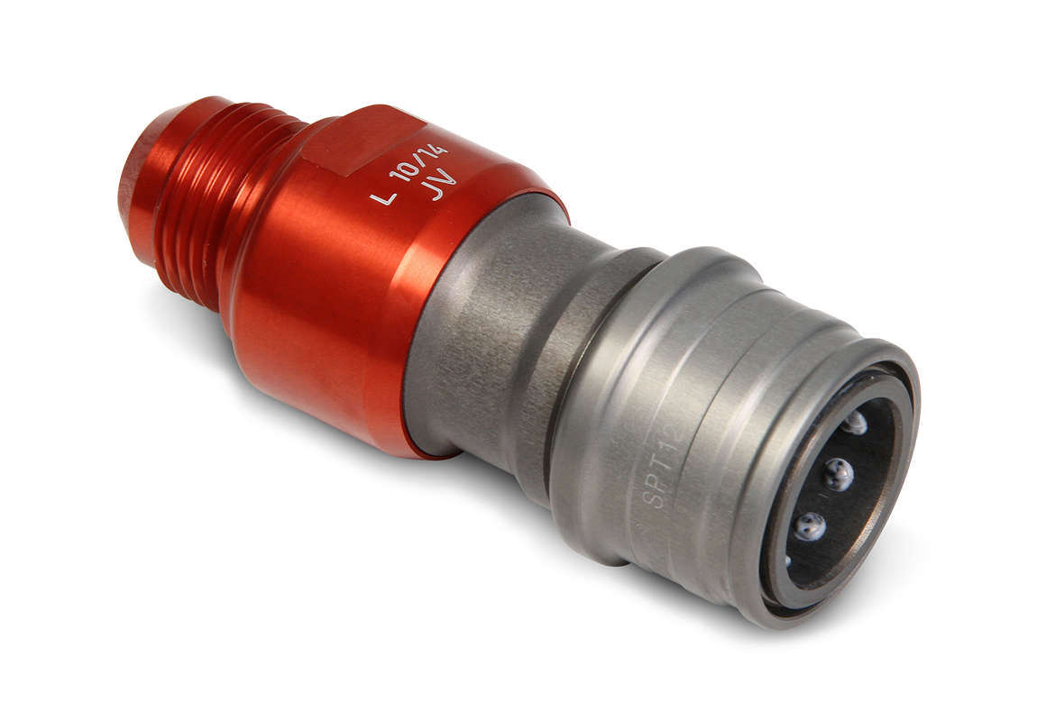 Dry Break Valve - 12 AN Male to Female Disconnect - Aluminum - Red Anodized / Natural - Each