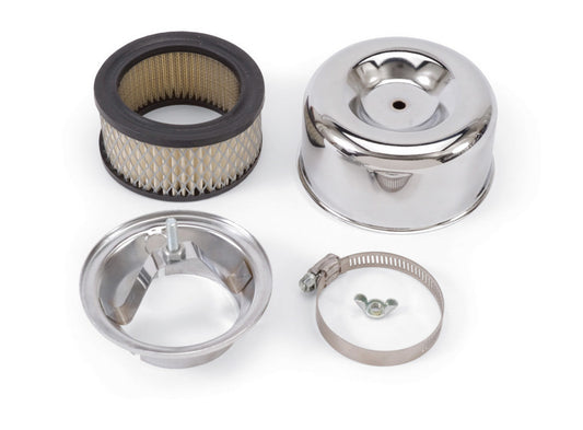 Air Cleaner Assembly - Edelbrock 94 - 4.656 in Round - 3.125 in Tall - 2-5/8 in Carb Flange - Raised Base - Steel - Chrome - Kit