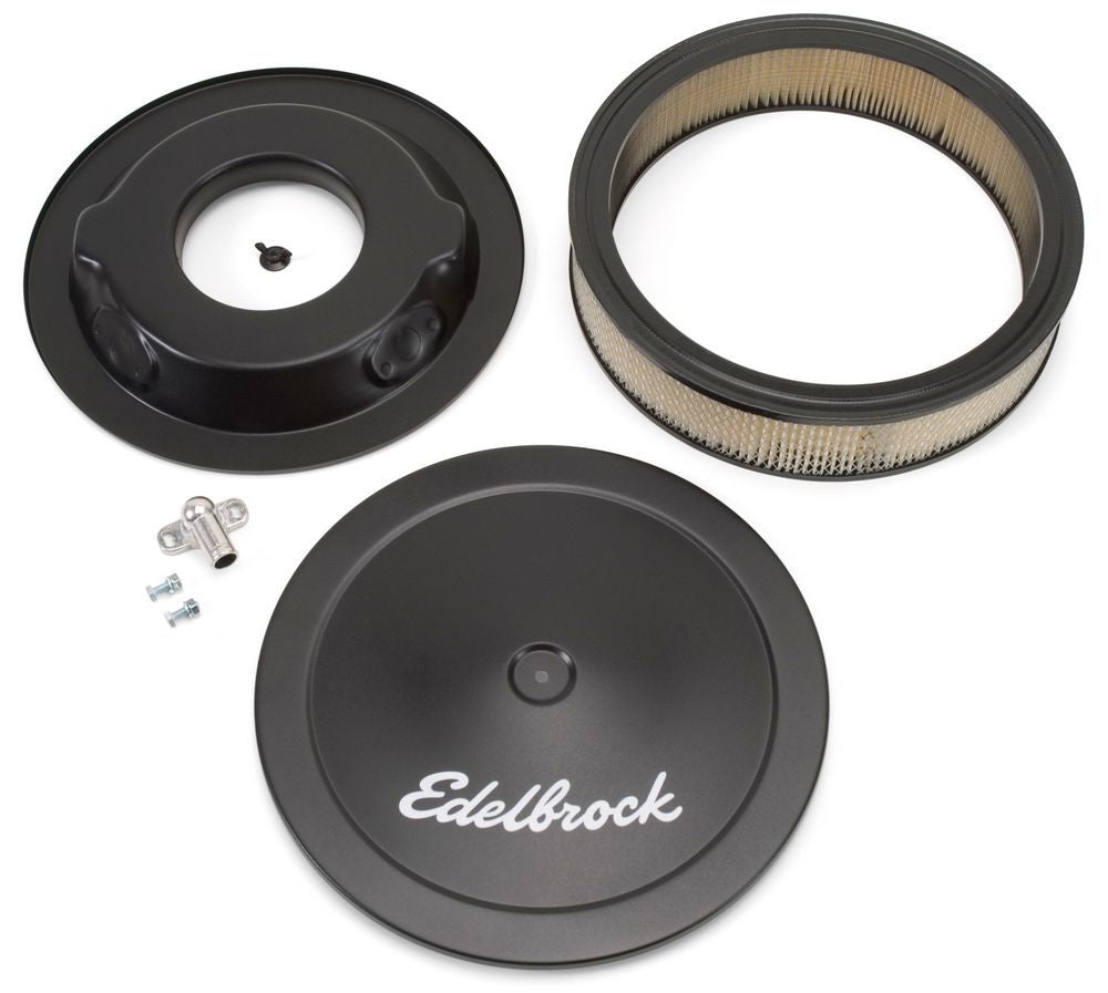 Air Cleaner Assembly - Pro-Flo - 14 in Round - 3.75 in Tall - 5-1/8 in Carb Flange - Drop Base - Steel - Black Powder Coat - Kit