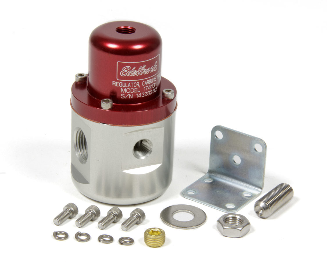 Fuel Pressure Regulator - 5 to 10 psi - In-Line - 3/8 in NPT Female Inlets - 3/8 in NPT Female Outlet - 3/8 in NPT Female Return - 1/8 in NPT Port - Bypass - Aluminum - Red / Clear Anodized - E85 / Gas / Methanol - Each