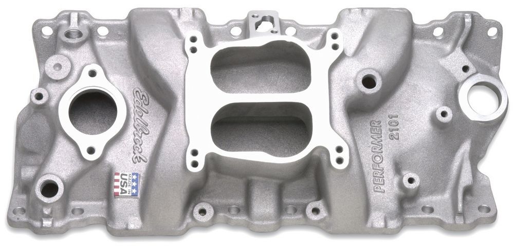 Intake Manifold - Performer 86 and Earlier - Spread / Square Bore - Dual Plane - Aluminum - Natural - Small Block Chevy - Each