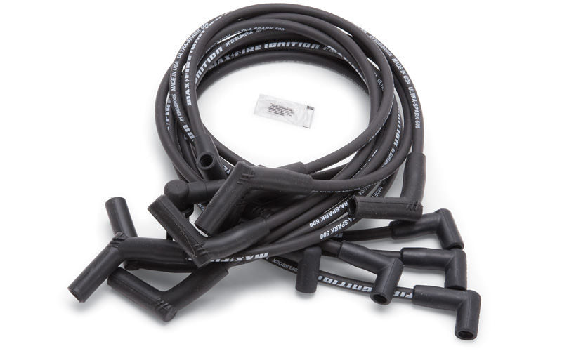 Spark Plug Wire Set - Max-Fire - Spiral Core - 8.5 mm - Black - 45 Degree Plug Boots - Socket Style - Small Block Ford - Kit