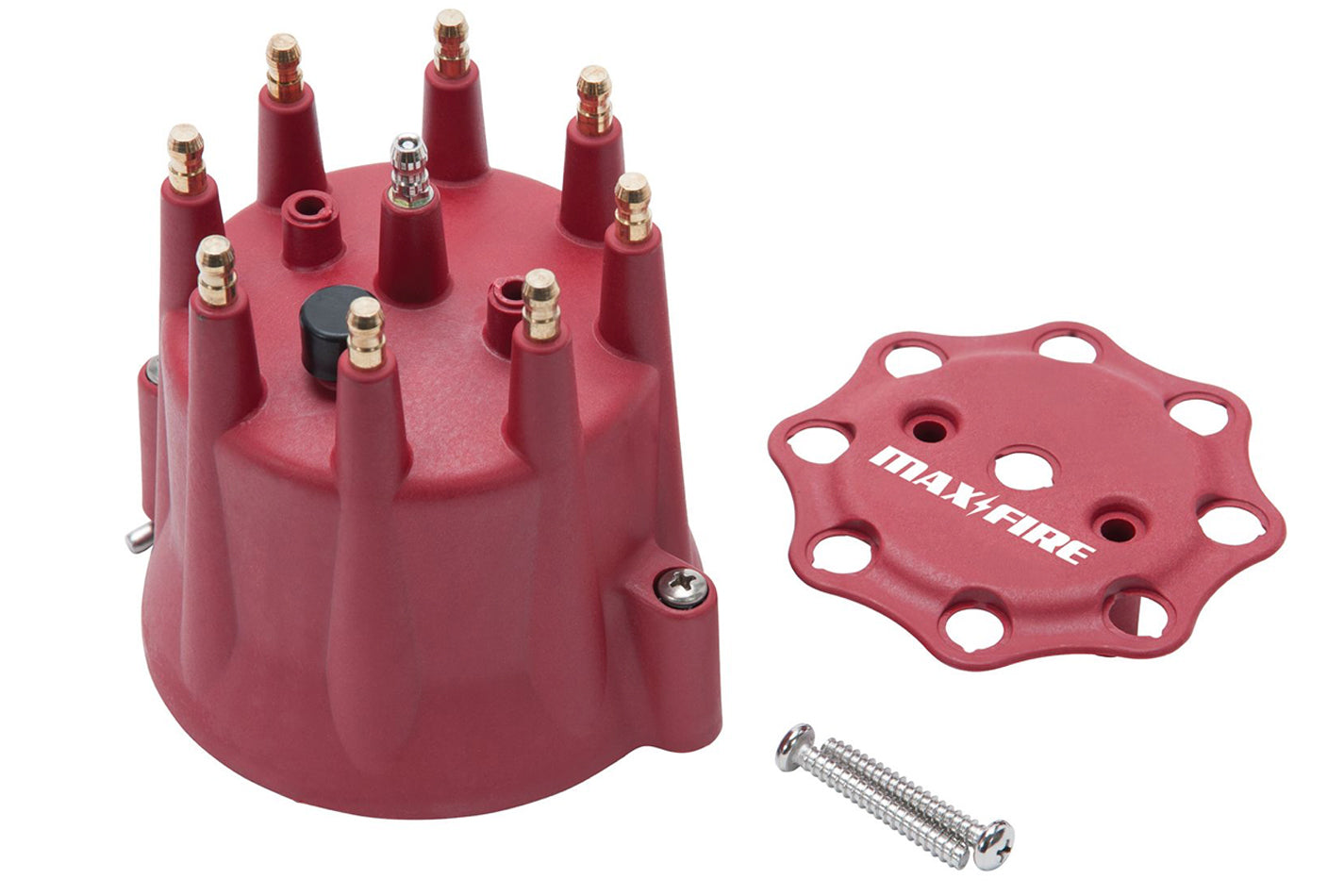 Distributor Cap - Max-Fire - HEI Style Terminals - Brass Terminals - Twist Lock - Red - Vented - Edelbrock Distributor - Chevy V8 - Each