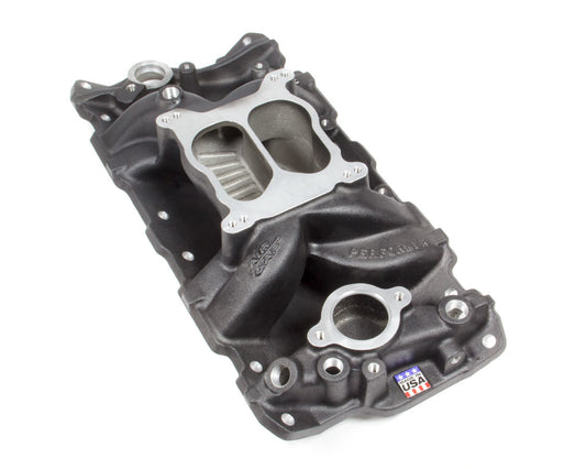 Intake Manifold - Performer Air-Gap - Spread / Square Bore - Dual Plane - Aluminum - Black Powder Coat - Small Block Chevy - Each