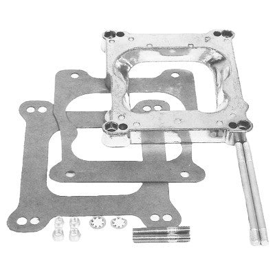 Carburetor Adapter - 0.75 in Thick - Open - Spread Bore to Square Bore - Gaskets / Hardware Included - Aluminum - Natural - Each