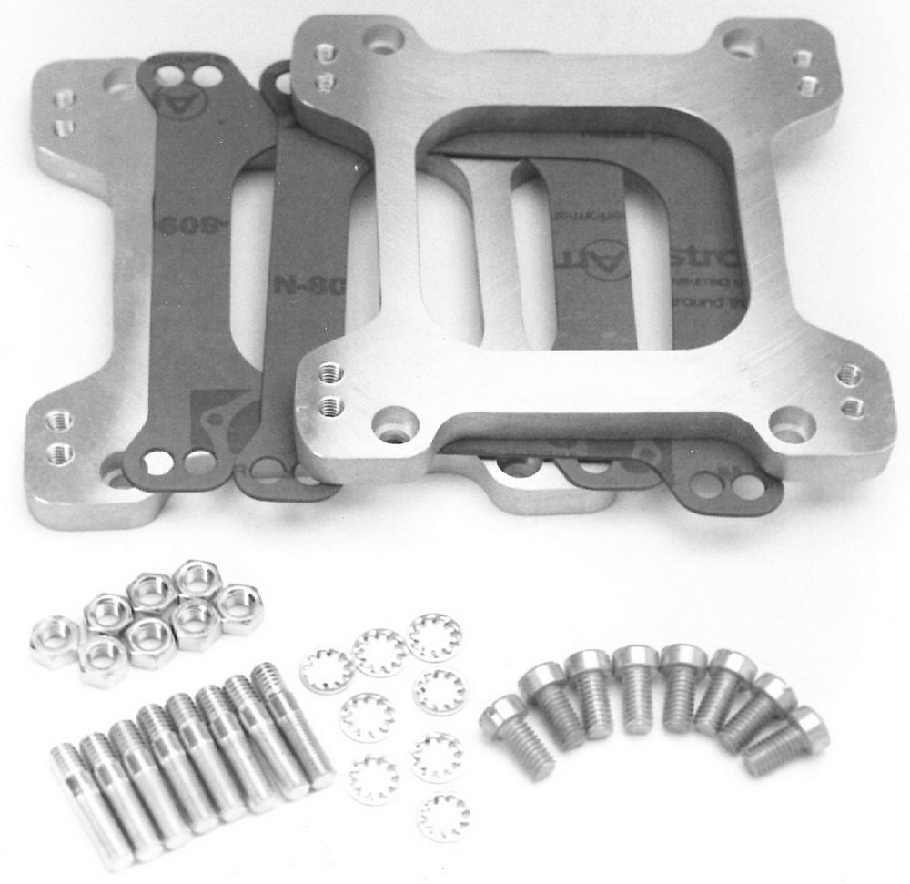 Carburetor Adapter - Dual Carb - Square Bore In-Line to Square Bore Sideways - Aluminum - Natural - Tunnel Ram - Kit