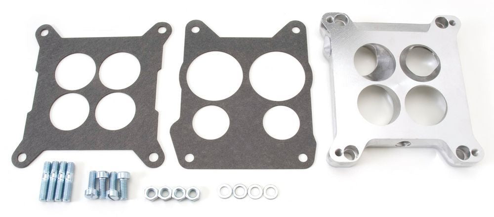 Carburetor Adapter - 0.563 in Thick - 4 Hole - Square Bore to Spread Bore - Gaskets / Hardware Included - Aluminum - Natural - Each