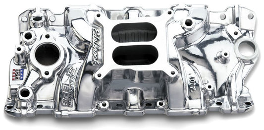 Intake Manifold - Performer EPS - Square Bore - Dual Plane - Aluminum - Polished - Small Block Chevy - Each