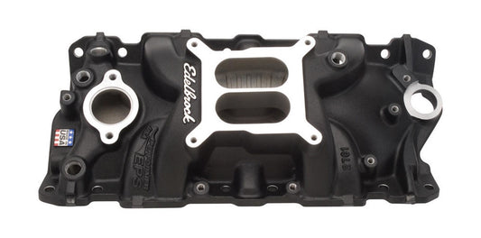 Intake Manifold - Performer EPS - Square Bore - Dual Plane - Aluminum - Black Powder Coat - Small Block Chevy - Each