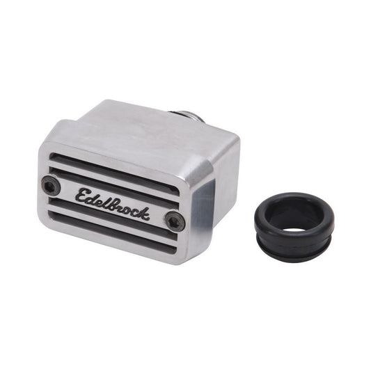 Breather - Elite Series - Push-In - Rectangle - 1-1/4 in Hole - Edelbrock Logo - Aluminum - Polished / Black - Each