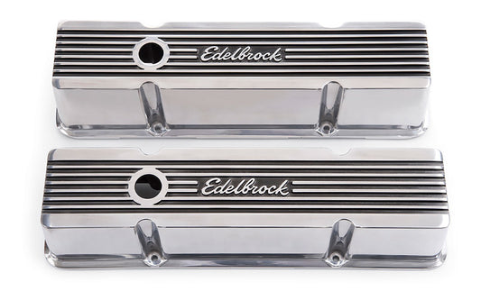 Valve Cover - Elite II - Tall - Baffled - Breather Hole - Edelbrock Logo - Aluminum - Polished - Small Block Chevy - Pair