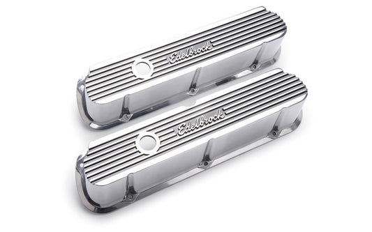 Valve Cover - Elite II - Tall - Baffled - Breather Hole - Edelbrock Logo - Aluminum - Polished - Small Block Ford - Pair