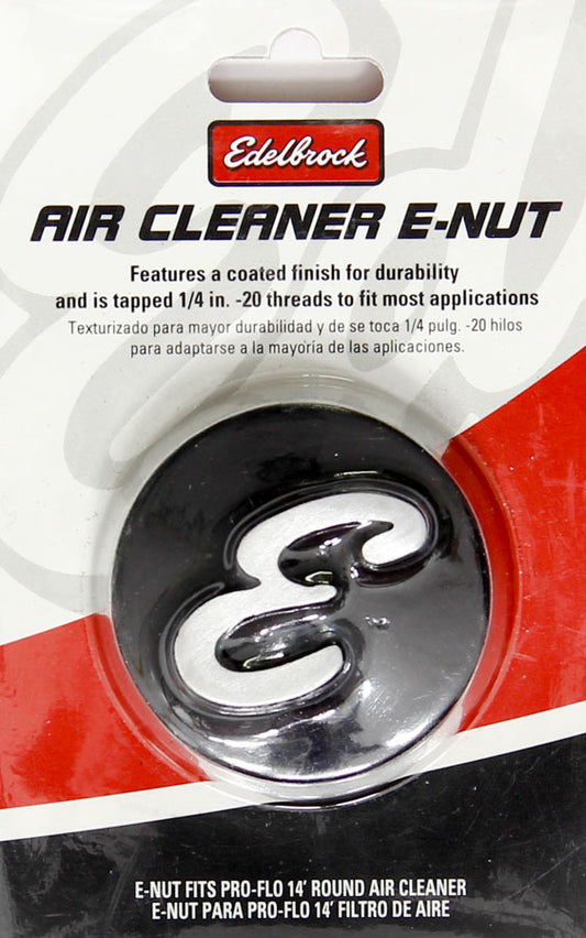 Air Cleaner Nut - 1/4-20 in Thread - E Logo White - Aluminum - Black Anodized - Each