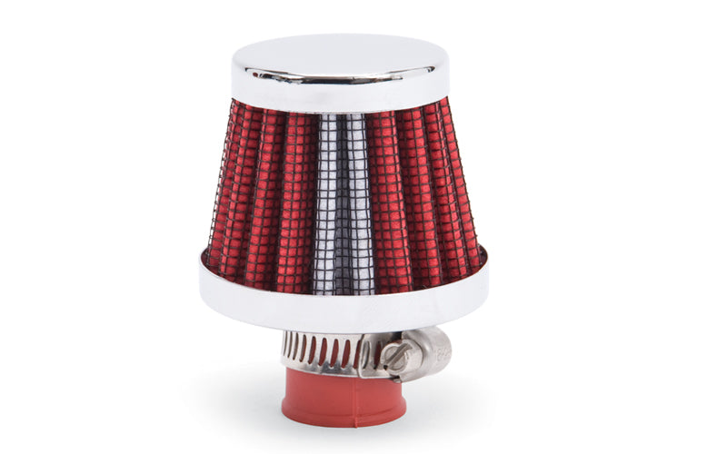 Breather - Clamp-On - Conical - 10 mm OD Tube - Reusable - Steel - Chrome / Red - Each