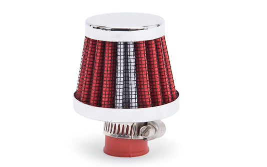 Breather - Clamp-On - Conical - 10 mm OD Tube - Reusable - Steel - Chrome / Red - Each