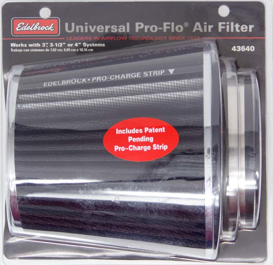 Air Filter Element - Pro-Flo - Clamp-On - Conical - 6 in Base - 4.75 in Top Diameter - 6.700 in Tall - 3-4 in Inlet - Cotton - Black / Chrome - Universal - Each