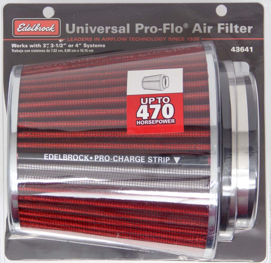 Air Filter Element - Pro-Flo - Clamp-On - Conical - 6 in Base - 4.75 in Top Diameter - 6.700 in Tall - 3-4 in Inlet - Cotton - Chrome / Red - Universal - Each