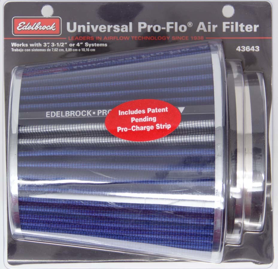 Air Filter Element - Pro-Flo - Clamp-On - Conical - 6 in Base - 4.75 in Top Diameter - 6.700 in Tall - 3-4 in Inlet - Cotton - Chrome / Blue - Universal - Each