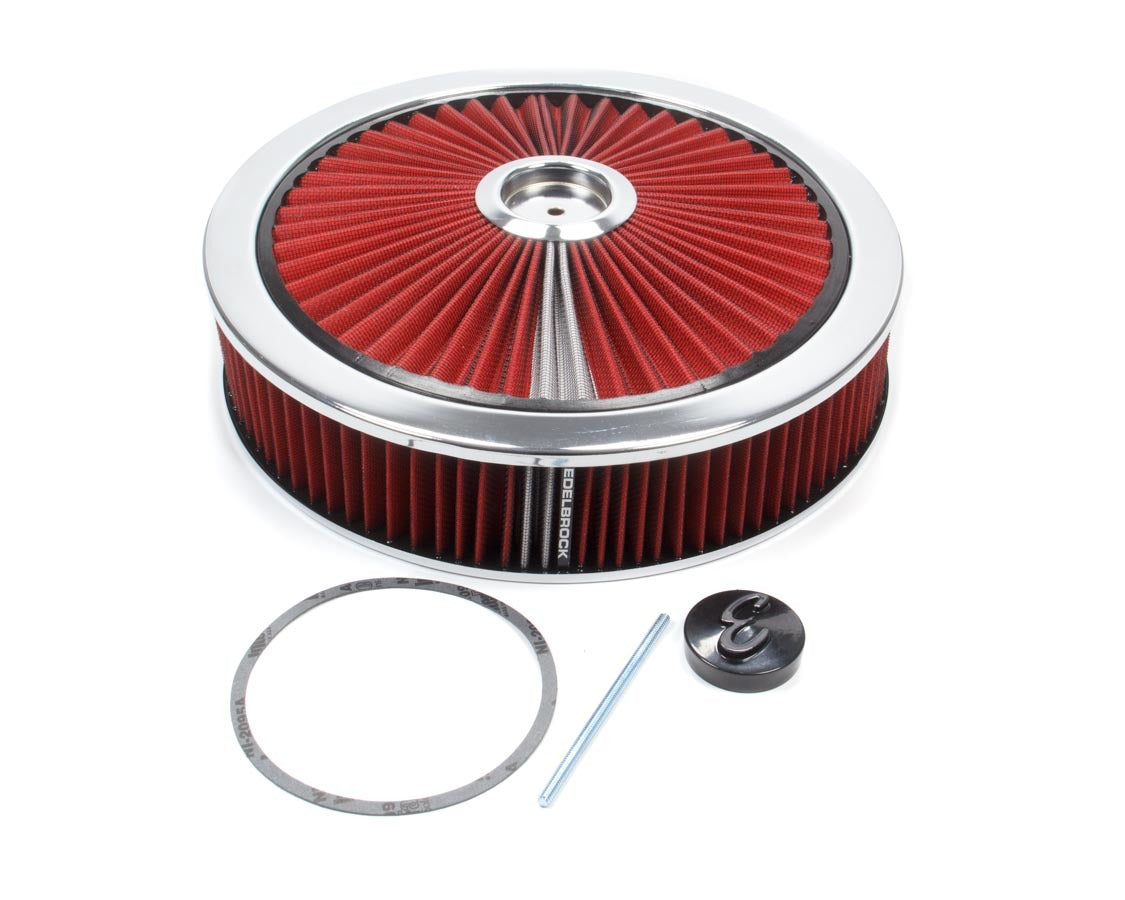 Air Cleaner Assembly - Pro-Flo - 14 in Round - 3 in Tall - 5-1/8 in Carb Flange - Drop Base - Red Cotton - Aluminum - Clear Powder Coat - Kit