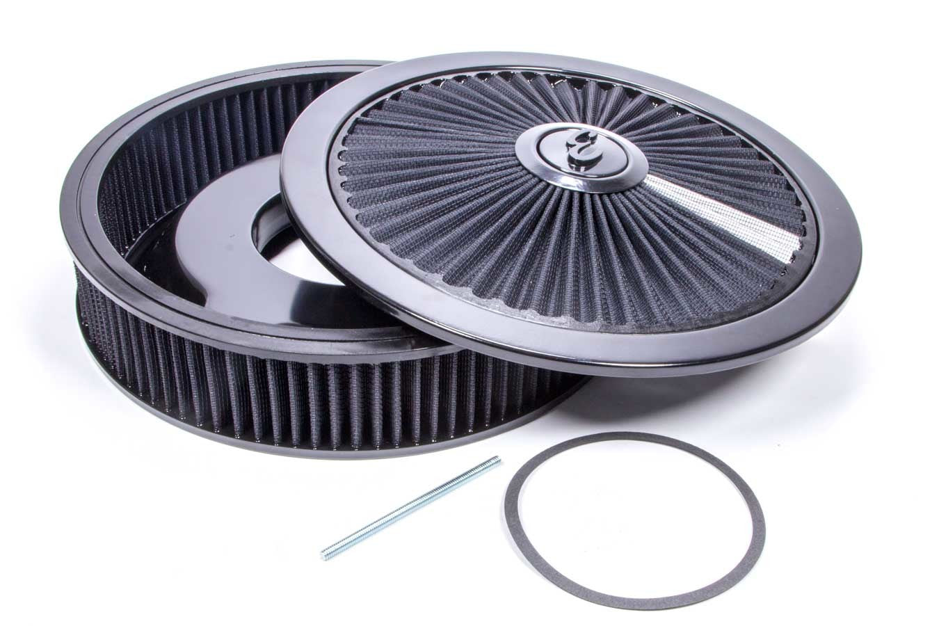 Air Cleaner Assembly - Pro-Flo - 14 in Round - 3 in Tall - 5-1/8 in Carb Flange - Drop Base - Black Cotton - Aluminum - Black Powder Coat - Kit