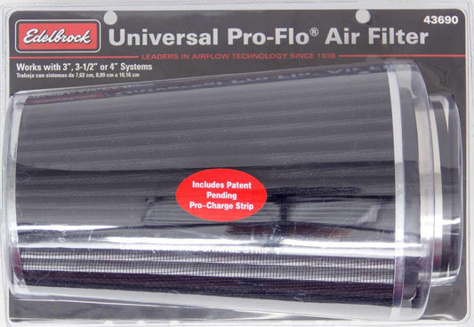 Air Filter Element - Pro-Flo - Clamp-On - Conical - 6 in Base - 4.75 in Top Diameter - 10.5 in Tall - 3-4 in Inlet - Cotton - Black / Chrome - Universal - Each