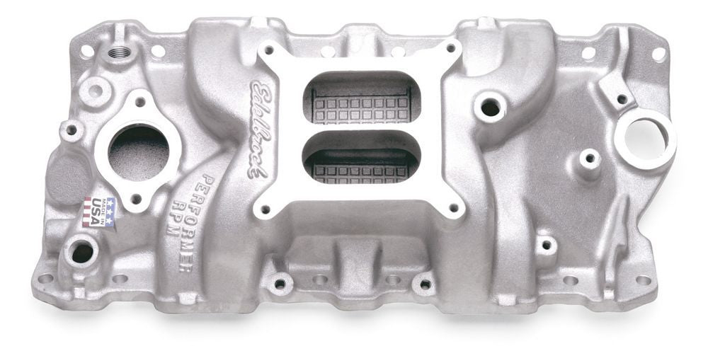 Intake Manifold - Performer RPM - Square Bore - Dual Plane - Aluminum - Natural - Small Block Chevy - Each