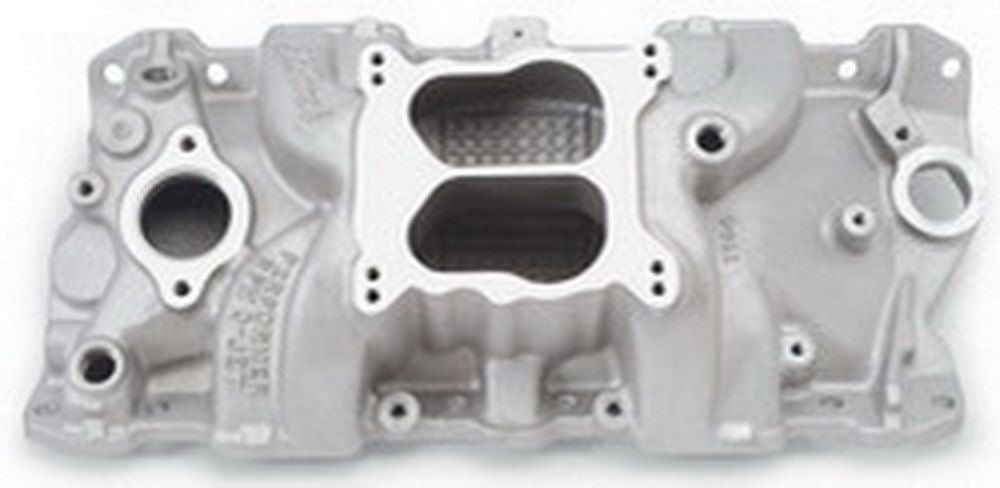 Intake Manifold - Performer RPM Q-Jet - Spread / Square Bore - Dual Plane - Aluminum - Natural - Small Block Chevy - Each