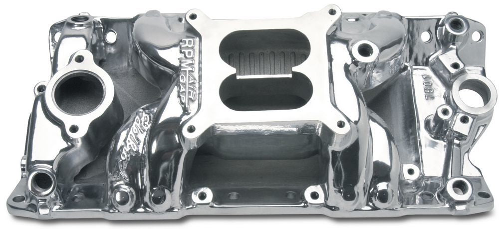 Intake Manifold - RPM Air Gap - Square Bore - Dual Plane - Aluminum - Polished - Small Block Chevy - Each