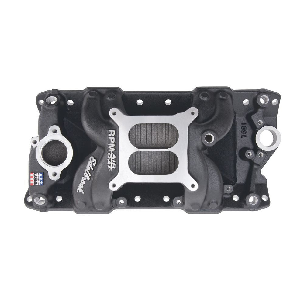 Intake Manifold - RPM Air Gap - Square Bore - Dual Plane - Aluminum - Black Powder Coat - Small Block Chevy - Each