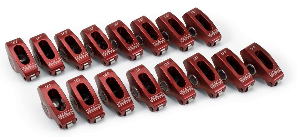 Rocker Arm - 3/8 in Stud Mount - 1.60 Ratio - Full Roller - Aluminum - Red Anodized - Small Block Ford - Set of 16