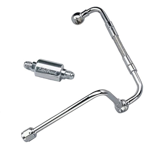 Carburetor Fuel Line - 6 AN Male Inlet - 5/8-20 in Dual Outlets - Polished Filter - Stainless - Chrome - Edelbrock Thunder AVS Carburetors - Kit