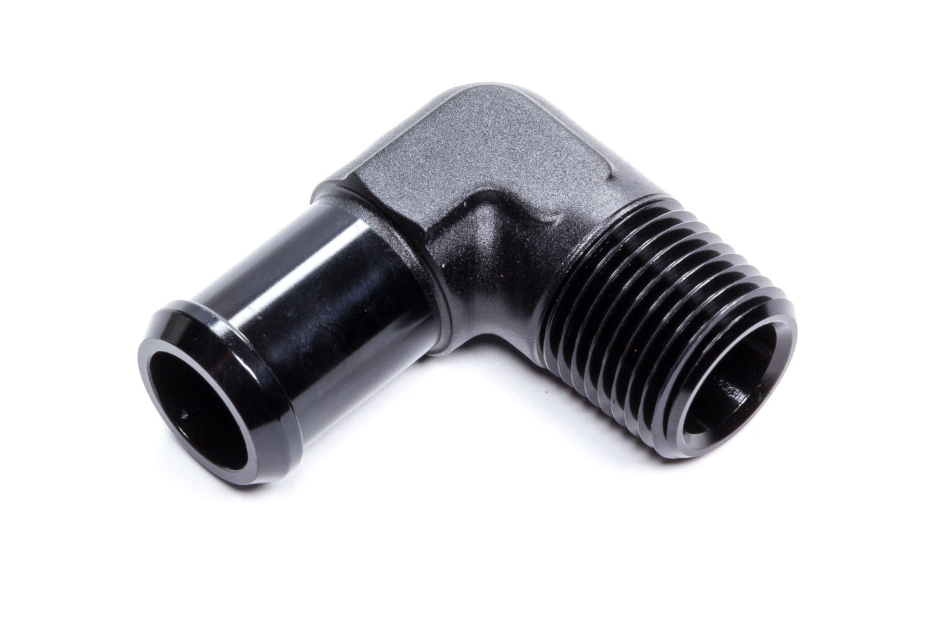 Fitting - Hose End - 90 Degree - 1/2 in NPT to 3/4 in Hose Barb - Aluminum - Black Anodized - Each