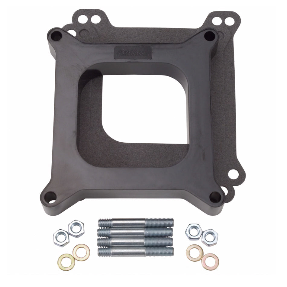 Carburetor Spacer - 1 in Thick - Open - Square Bore - Gaskets / Hardware Included - Plastic - Black - Each