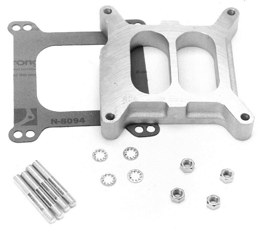 Carburetor Spacer - 1 in Thick - Divided Wall - Square Bore - Gaskets / Hardware Included - Aluminum - Natural - Each