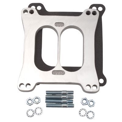 Carburetor Spacer - 0.5 in Thick - Divided Wall - Square Bore - Gaskets / Hardware Included - Aluminum - Natural - Each