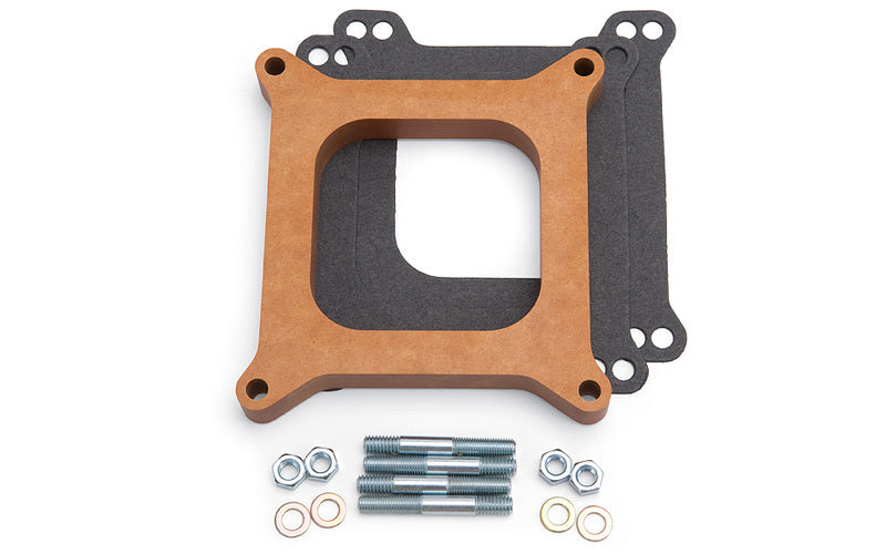 Carburetor Spacer - 0.75 in Thick - Open - Square Bore - Gaskets / Hardware Included - Wood - Natural - Each