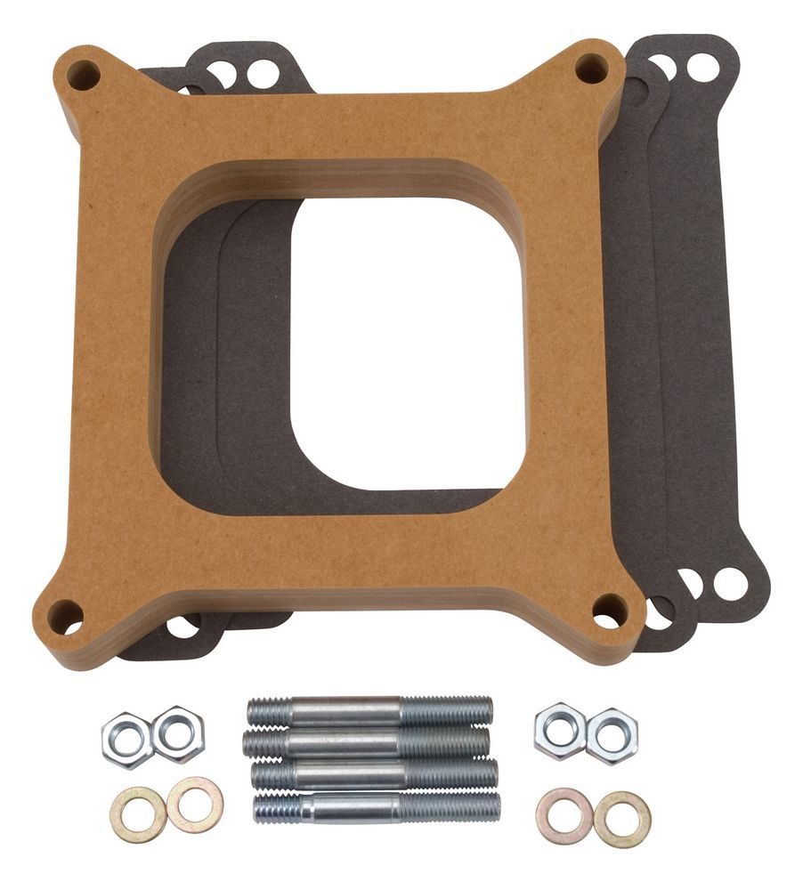 Carburetor Spacer - 1 in Thick - Open - Square Bore - Gaskets / Hardware Included - Wood - Natural - Each