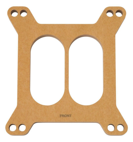 Carburetor Spacer - 0.5 in Thick - Divided Wall - Square Bore - Gaskets / Hardware Included - Wood - Natural - Each