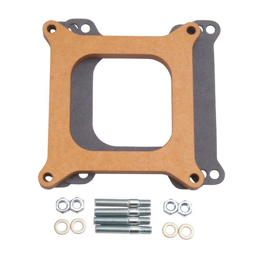 Carburetor Spacer - 0.5 in Thick - Open - Square Bore - Gaskets / Hardware Included - Wood - Natural - Each