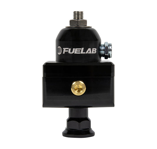 Fuel Pressure Regulator - Mini - 25-65 PSI - In-Line - 6 AN Female Inlet - Two 6 AN Female Outlets - 1/8 in NPT Port - Aluminum - Black Anodized - Diesel / E85 / Gas / Methanol - Each