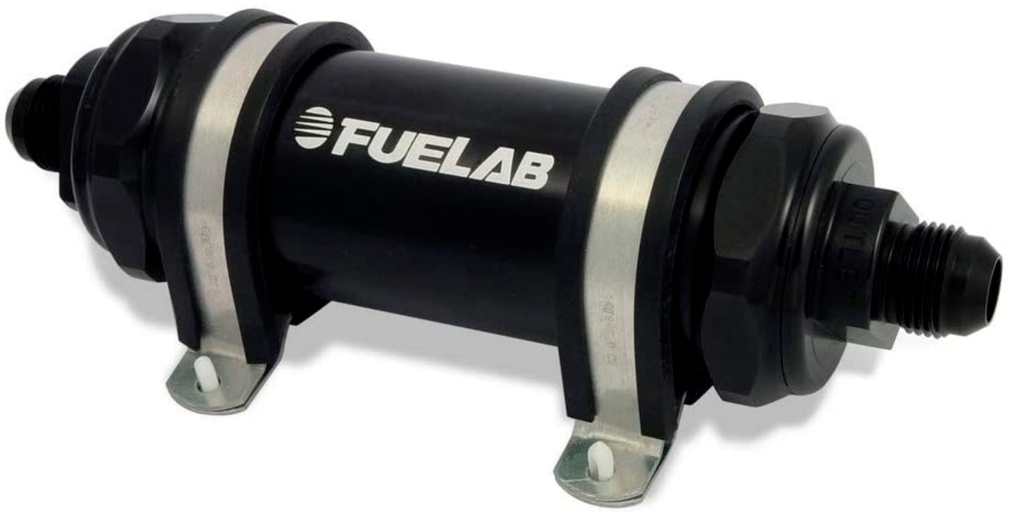 Fuel Filter - In-Line - 10 Micron - 5 in Paper Element - 6 AN Male Inlet - 6 AN Male Outlet - Aluminum - Black Anodized - Each