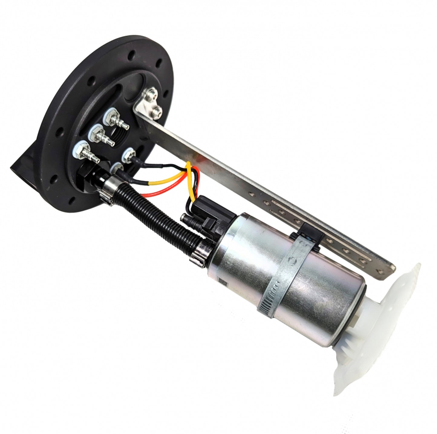 Fuel Pump - Electric - In-Tank - 500 lph - Single Pump - Filter Sock Inlet - 5/16 in Hose Barb Outlets - Gas / E85 - Mounting Collar Included - Steel - Zinc Oxide - Kit