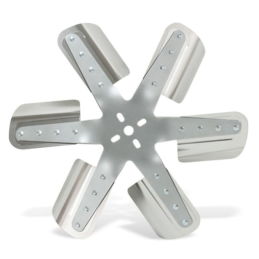 Mechanical Cooling Fan - Reverse Rotation Flex Fan - 17 in Fan - 6 Blade - 5/8 in Pilot - 1-3/4 to 2-1/2 in Bolt Pattern - Steel Hub / Stainless Blades - Silver / Natural - Each
