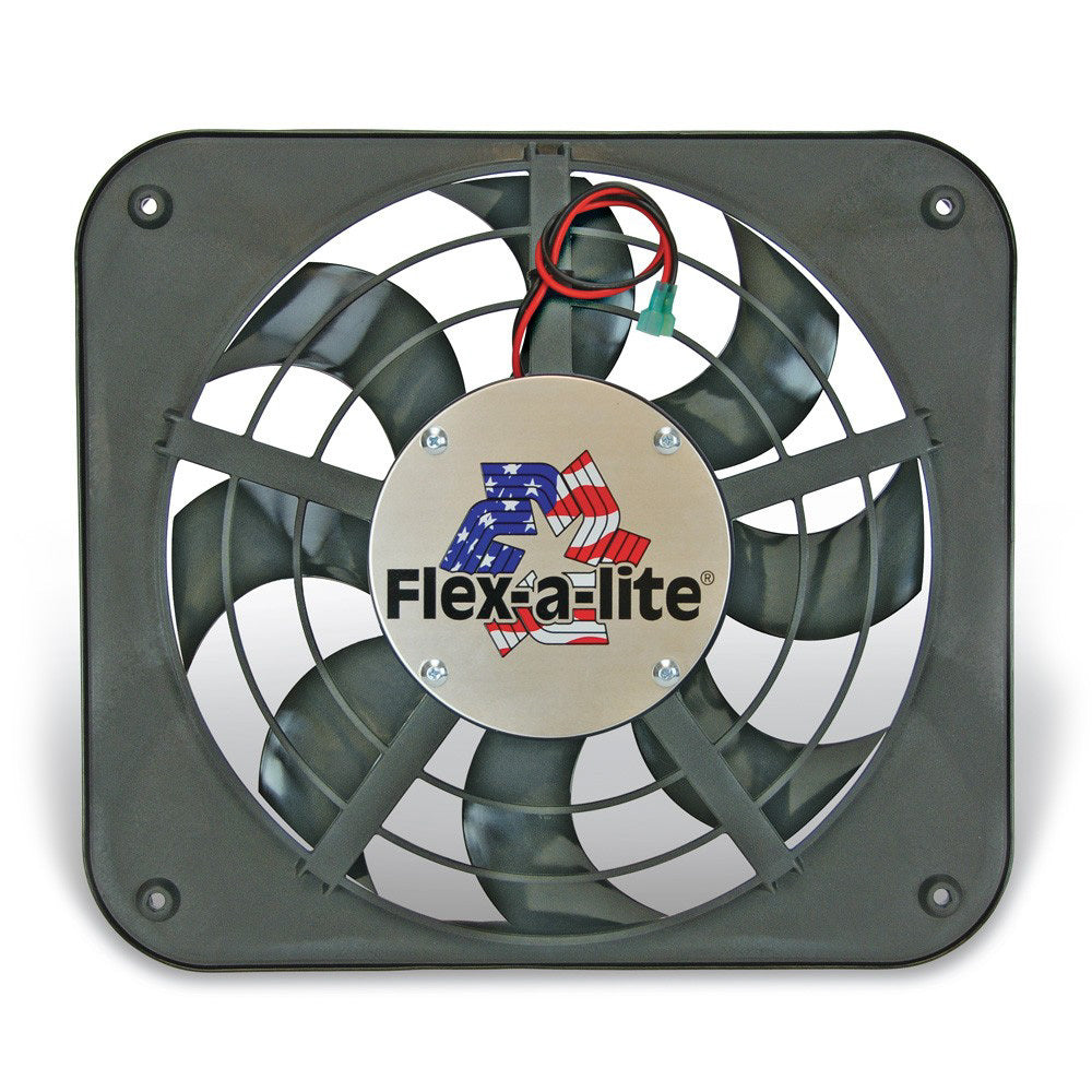 Electric Cooling Fan - Lo-Profile S-Blade - 12 in Fan - Puller - 1250 CFM - 12V - Curved Blade - 15 x 13-1/2 in - 2-5/8 in Thick - Plastic - Each