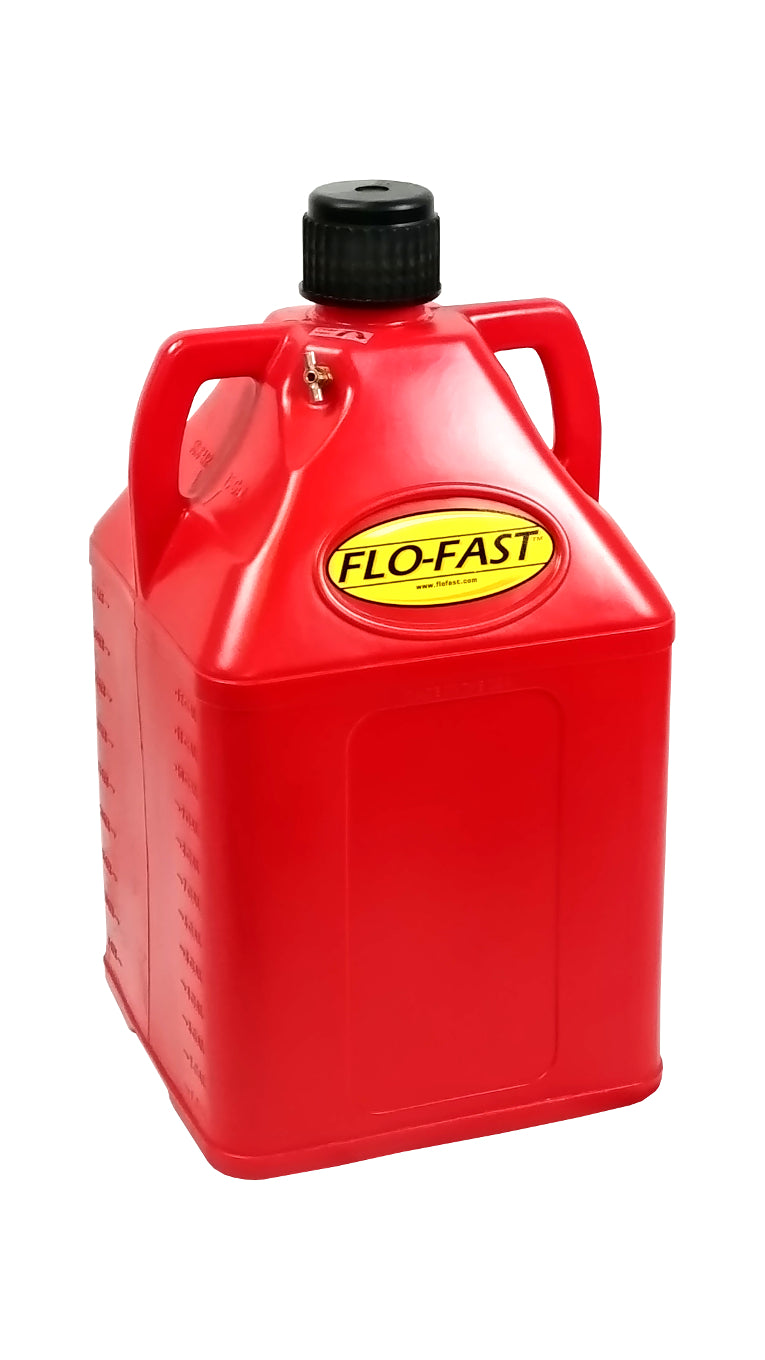 Utility Jug - 15 gal - 14.5 x 15 x 27 in Tall - O-Ring Seal Cap - Petcock Vent - Square - Plastic - Red - Each