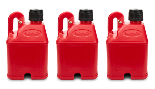 Utility Jug - Stackable - 5 gal - 11 x 11.25 x 18.5 in Tall - O-Ring Seal Cap - Petcock Vent - Square - Plastic - Red - Set of 3