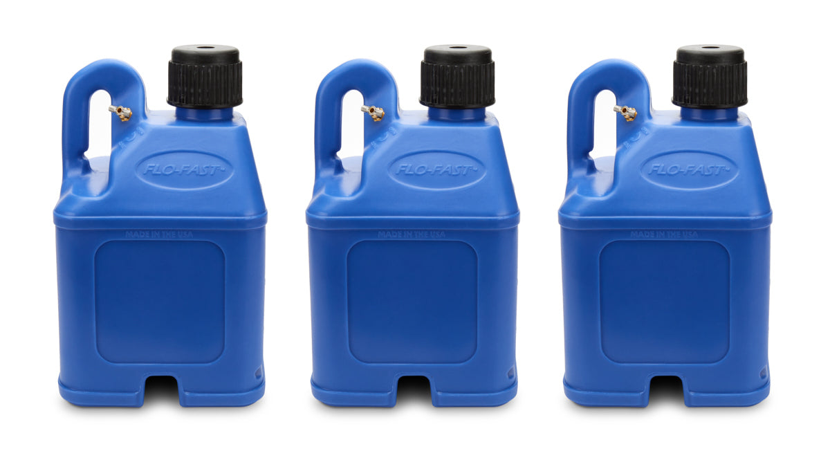 Utility Jug - Stackable - 5 gal - 11 x 11.25 x 18.5 in Tall - O-Ring Seal Cap - Petcock Vent - Square - Plastic - Blue - Set of 3
