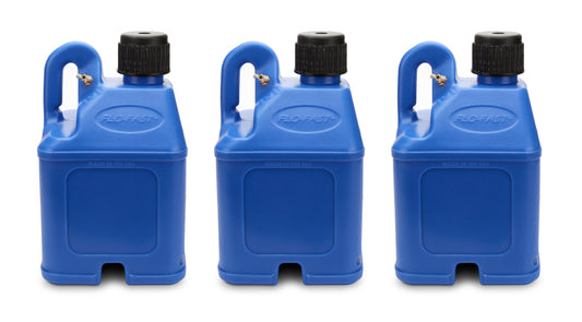 Utility Jug - Stackable - 5 gal - 11 x 11.25 x 18.5 in Tall - O-Ring Seal Cap - Petcock Vent - Square - Plastic - Blue - Set of 3