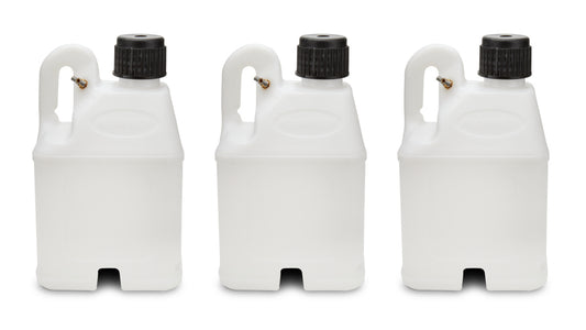 Utility Jug - Stackable - 5 gal - 11 x 11.25 x 18.5 in Tall - O-Ring Seal Cap - Petcock Vent - Square - Plastic - White - Set of 3
